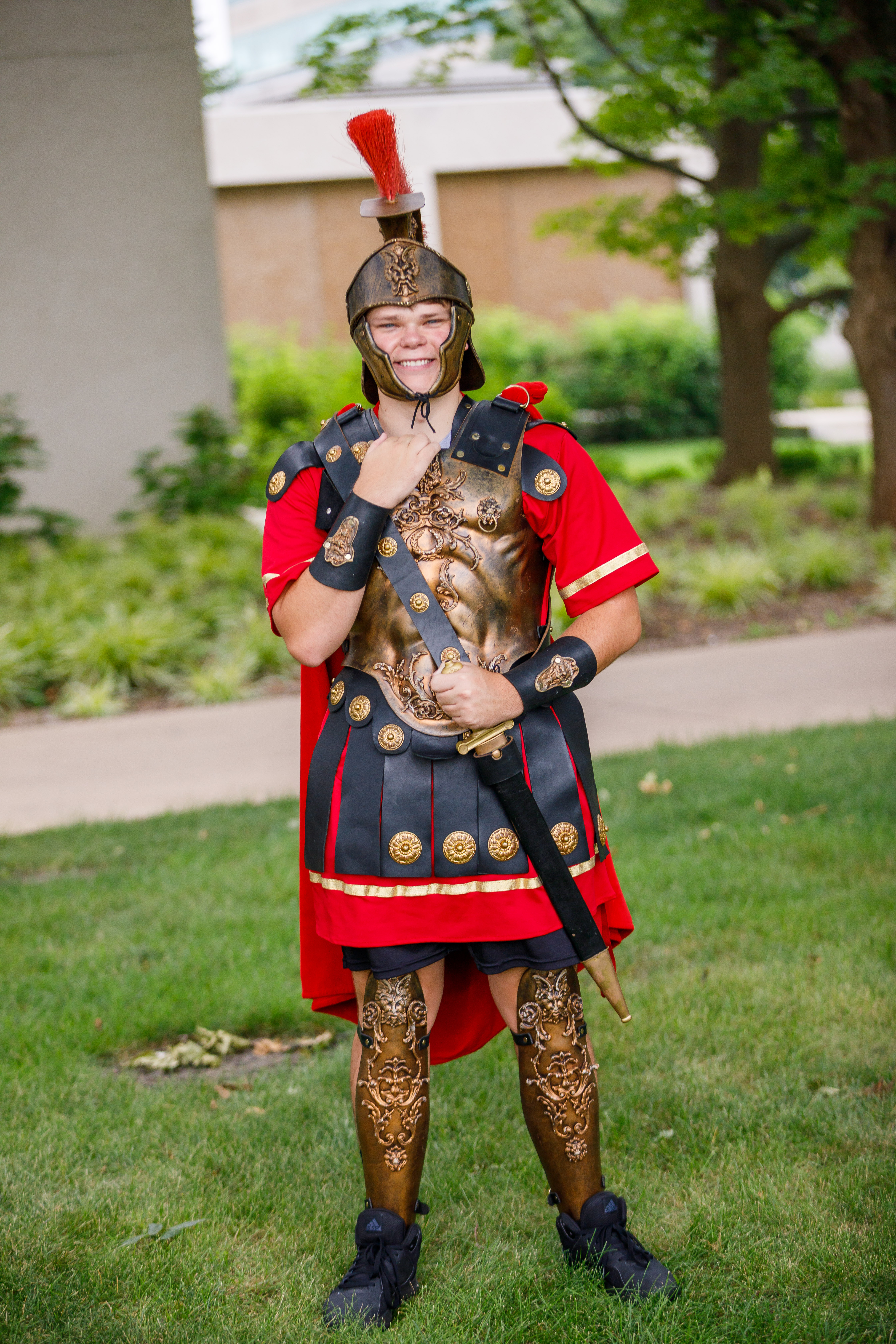 Young man in Titan costume on IUSB's campus during Welcome Week